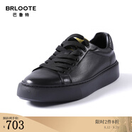 巴魯特（Brloote）輕奢皮鞋男士百搭真皮男鞋時(shí)尚撞色舒適休閑鞋 黑色 39
