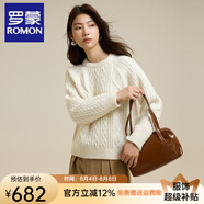 羅蒙（ROMON）針織衫女粗棒針絞花100%羊毛2025春秋新款時尚復古提花寬松毛衣服 白色 均碼