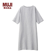 無印良品 MUJI 女式 法國亞麻水洗 七分袖連衣裙 灰色 M