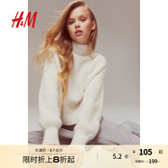 H&M女裝針織衫秋季舒適柔軟慵懶高領(lǐng)毛衣燈籠袖1198550 奶油色 170/116
