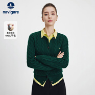 Navigare意大利小帆船女士全羊毛絞花針織開(kāi)衫毛衣外套2334094512綠L