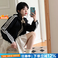 阿迪達(dá)斯（adidas）外套女裝 2025秋季新款運(yùn)動(dòng)服跑步休閑防風(fēng)衣梭織連帽時(shí)尚女夾克 黑/網(wǎng)襯/時(shí)尚三條紋/主推款 XL 【170建議體重130-140斤】