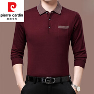 皮爾卡丹（pierre cardin）中年長(cháng)袖t恤男純棉寬松休閑爸爸裝上衣春秋季新款體恤打底polo衫 紅色T2661 2XL 180