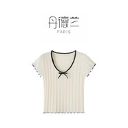丹德蘭小香風(fēng)上衣女設(shè)計(jì)感小眾高級(jí)感短袖t恤修身顯瘦打底衫-1274 白色 L （125-135斤）