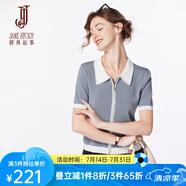 經典故事（JANE STORY）經典故事品牌拉鏈冰絲針織衫女夏季2025新款簡約開衫短袖針織上衣 灰色 M