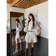 辣妹物語(yǔ)云南大理洱海新疆草原川西旅游一整套穿搭女裝拍照多巴胺蛋糕裙夏 蝴蝶腰帶+杏色蛋糕裙 S