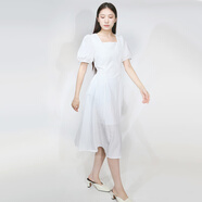 OIMG紫淑女裝商場(chǎng)同款2025夏季商場(chǎng)新款時(shí)尚女收腰顯瘦短袖連衣裙 本白 M