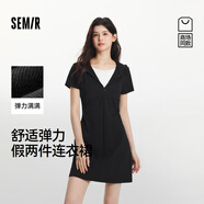 森馬（Semir）[商場(chǎng)同款]連衣裙女顯瘦小心機(jī)2025夏新款連帽假兩件短裙百搭 黑色90001 M