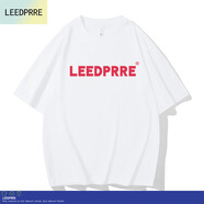 Lee dprre2025夏季新款男女同款短袖T恤情侶純棉圓領(lǐng)寬松落肩體恤情侶款潮 白色紅標(biāo) M 穿到130斤左右