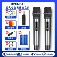 HYUNDAI現(xiàn)代萬能u段手持充電話筒金屬無線一拖二戶外演講K歌會議音箱功放調(diào)頻防嘯叫通用麥克風 ST-6604-金屬防嘯叫雙支充電款