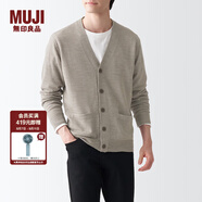 無印良品 MUJI 男式 美利奴羊毛可水洗V領(lǐng)開衫長袖針織衫男士毛衣冬季男款 米色 XL(180/104A)