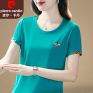 皮爾卡丹品牌冰絲短袖t恤女夏季2025新款中年女士半袖圓領(lǐng)大碼寬松體恤衫 湖蘭 【冰絲面料】 3XL 【建議重130-140斤】