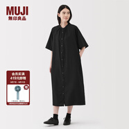 無印良品（MUJI）女式 萊賽爾混 五分袖連衣裙 女裝裙子長裙25年秋季 BC2NPC5A 黑色圖案 XL (165/92A)