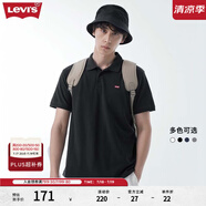Levi's李維斯情侶同款美式復古潮流休閑商務寬松翻領短袖polo衫 黑色0005 S