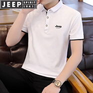 JEEP SPIRIT吉普短袖T恤男夏季POLO衫男翻領(lǐng)上衣商務(wù)男修身休閑半袖體恤 白黑 XL （130斤-150斤）