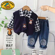 G.DUCKKIDS男寶寶春秋套裝2025新款1一3歲兒童春裝男童毛衣三件套嬰兒衣服潮 藏青小熊領(lǐng)帶三件套 110 cm 建議3-4歲