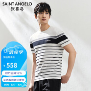 報喜鳥（SAINT ANGELO）輕柔紗圓領(lǐng)短袖T恤男士時尚休閑直筒上衣EST241903U白52