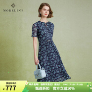 MORELINE沐蘭法式輕奢優(yōu)雅碎花連衣裙2025年夏季新款雪紡裙百褶裙中長款 克蘭花 L