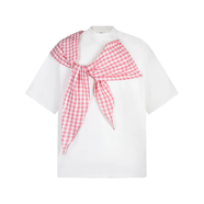 LDBE蝴蝶結短袖t恤女夏季2025新款韓版寬松綁帶設計感慵懶風(fēng)半袖上衣 白色 M 【80-100斤】