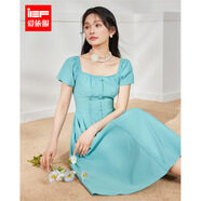 IEF/愛(ài)依服連衣裙2025夏季新款韓版優(yōu)雅氣質(zhì)感通勤顯瘦連衣中裙 松石藍(lán) L