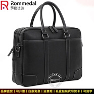 羅梅達(dá)爾（Rommedal）輕奢商務(wù)公文包男高端男士牛皮商務(wù)手提包真皮大容量多功能電腦包 黑色小號(hào)（白線）38*28*11cm 頭層牛皮