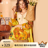 兩三事民族風(fēng)連衣裙女春秋2023新款雪紡寬松文藝向日葵裙子 劍蘭春天 黃色 M