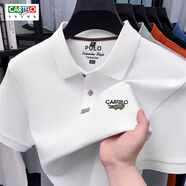卡帝樂鱷魚CARTELO鱷魚新款男士POLO衫簡約商務(wù)休閑夏季100%純棉短袖T恤男裝 15161白色 L