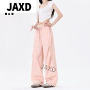 JAXD愛肯冰絲運動褲男女夏季2025新款輕薄工裝褲休閑長褲子 粉色 S 建議90-110斤