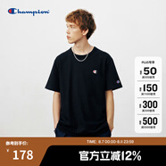 Champion冠軍短袖夏季新款男女全棉舒適簡(jiǎn)約小C LOGO圓領(lǐng)情侶套頭T恤 黑色 L