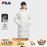FILA 斐護科技|斐樂女裝長款羽絨服冬季休閑簡約連帽保暖羽絨外套 云菇白-WT 170/88A/L