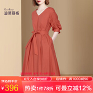 迪菲麗格赫本風(fēng)簡(jiǎn)約優(yōu)雅連衣裙2022夏季新款V領(lǐng)五分袖收腰顯瘦a字裙子 圖片色 XL
