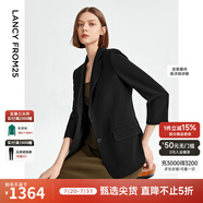 朗姿【三醋酸Basic衣櫥】白色女士小西裝外套夏新款西服明星同款 黑色2 L