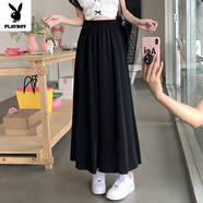 花花公子（PLAYBOY）高腰垂感碎花半身裙女2025新款夏季百搭大擺a字長裙子印花雪紡裙 純黑 新款純色大擺裙 M 建議100-110斤