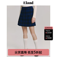 ELAND衣戀半身裙女春季元氣學院風經典格紋半身裙毛呢A字裙女 深藍色 M 165