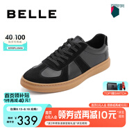 百麗七夕禮物舒適牛皮休閑男鞋商場(chǎng)同款復(fù)古夏季透氣德訓(xùn)鞋52022CM0 黑色 40 (250mm)