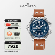 漢米爾頓（Hamilton） 漢密爾頓男表瑞士手表卡其航空超越風(fēng)速系列飛行員腕表禮物 棕色皮帶藍(lán)色表盤45mm H77765541