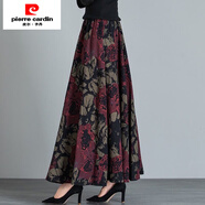 皮爾卡丹（pierre cardin）春夏季新款有口袋媽媽半身裙民族高腰復古碎花長(cháng)裙大碼裙 復古紅-有口袋-【虧本】裙長(cháng)90厘 L 體重111-125斤【裙長(cháng)90厘米】