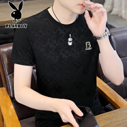 花花公子（PLAYBOY）冰絲t恤男短袖2025新款潮牌圓領(lǐng)體恤男士高端半袖夏季薄款上衣服 黑色/876冰絲 M