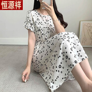 恒源祥短袖棉綢中長款連衣裙夏季顯瘦新款寬松印花遮肚子小個(gè)子連衣裙 蝙蝠袖五角星-旗艦款 M 【建議95-105斤左右】
