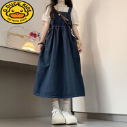 G.DUCKKIDS女童連衣裙夏季套裝2025新款小女孩休閑兩件套裙子洋氣時(shí)髦背帶裙 杏色上衣+牛仔背帶裙套裝 140 建議10-11歲