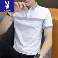 花花公子（PLAYBOY）夏季男士T恤棉短袖男薄款翻領(lǐng)polo衫潮流上衣夏天衣服男裝新款 1303白色(主圖款) M 適合90-105斤