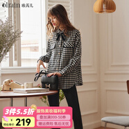 Olrain歐芮兒千鳥格子襯衫女寬松顯瘦時尚英倫風(fēng)設(shè)計感上衣 千鳥格 155/80A/S