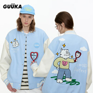 古由卡（GUUKA）潮牌休閑夾克男士棒球服外套秋季男裝青年情侶裝外衣可拆卸愛心鏡 天空藍色 （棒球服夾克男女士同款） L