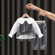 G·DUCK KIDS女童秋裝休閑套裝2025新款小女孩春秋兒童衣服洋氣小童潮流三件套 白色 荷葉邊三件套 90