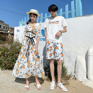 NUKM沙灘情侶裝夏裝海邊T恤男套裝蜜月旅游連衣裙不一樣的你衣我裙潮 6631款 2XL 男(T恤+短褲)