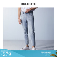 巴魯特（Brloote）速干牛仔褲男時尚貓須棉彈力吸濕透氣舒適百搭休閑九分褲 淺藍(lán)（九分褲） 175/86A