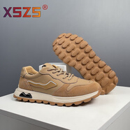 XSZS品牌新款頭層牛皮阿甘鞋男透氣輕便真皮運(yùn)動(dòng)鞋黃灰潮流配色男鞋 XSZS高端品牌黃色 38 【建議參考皮鞋尺碼下單】