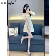 她芙（tafu）品牌女裝法式連衣裙女2025新款氣質(zhì)名媛修身顯瘦泡泡袖裙子夏天 杏色 M