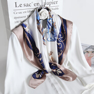 達(dá)芬奇密碼新品真絲絲巾女桑蠶絲大方巾春秋百搭媽媽款披肩母親節(jié)禮物禮盒裝 宮廷馬車 寶藍(lán)