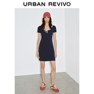UR2025秋季新款女裝休閑撞色邊系帶短袖連衣裙UYY750130 墨藍 M